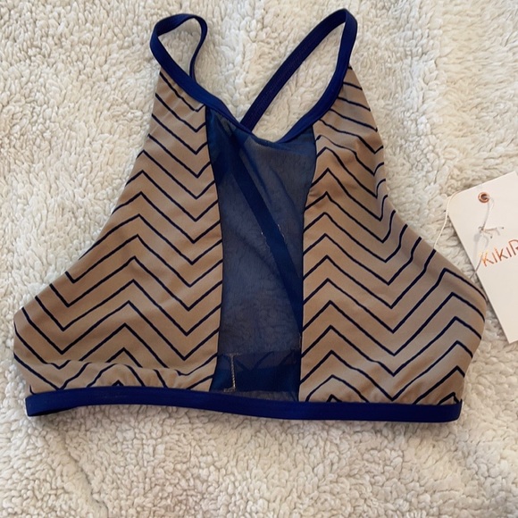 KikiRio Halter Perk-A-Boo Bikini Top Blue and Tan  Small or Large - Picture 1 of 8